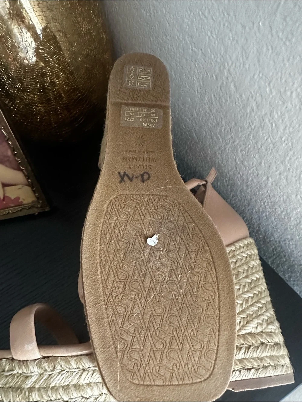 Stuart Weitzman Nude Tan Espadrille Wedge Sandals